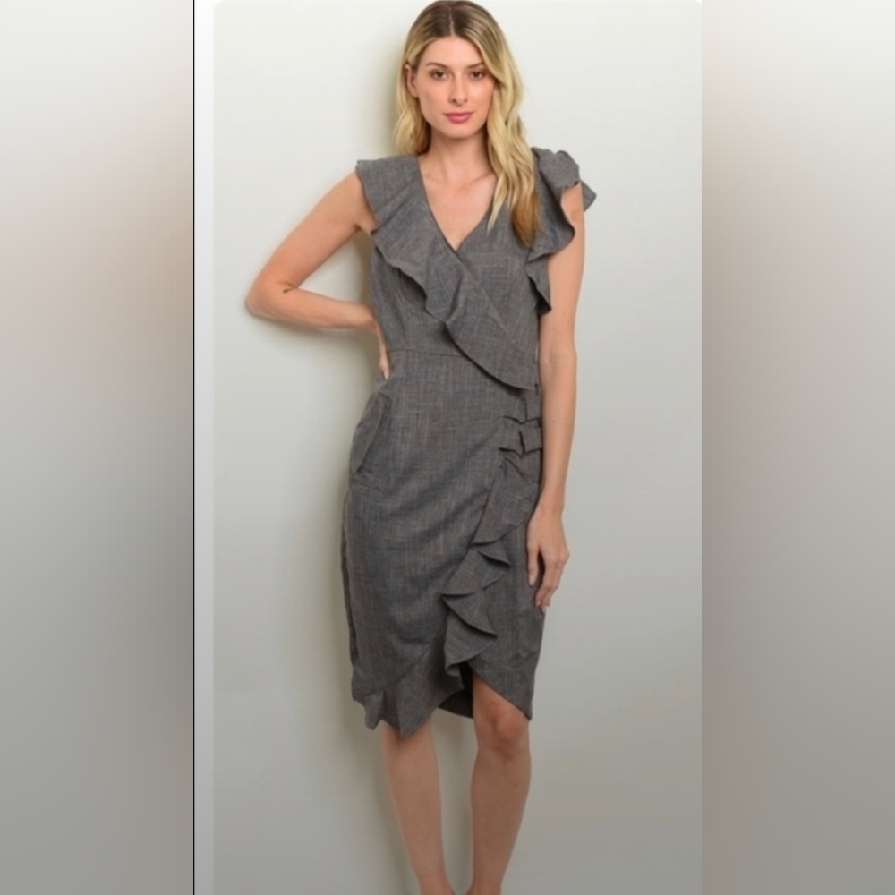Chic Asymmetrical Ruffle Dress - Gray